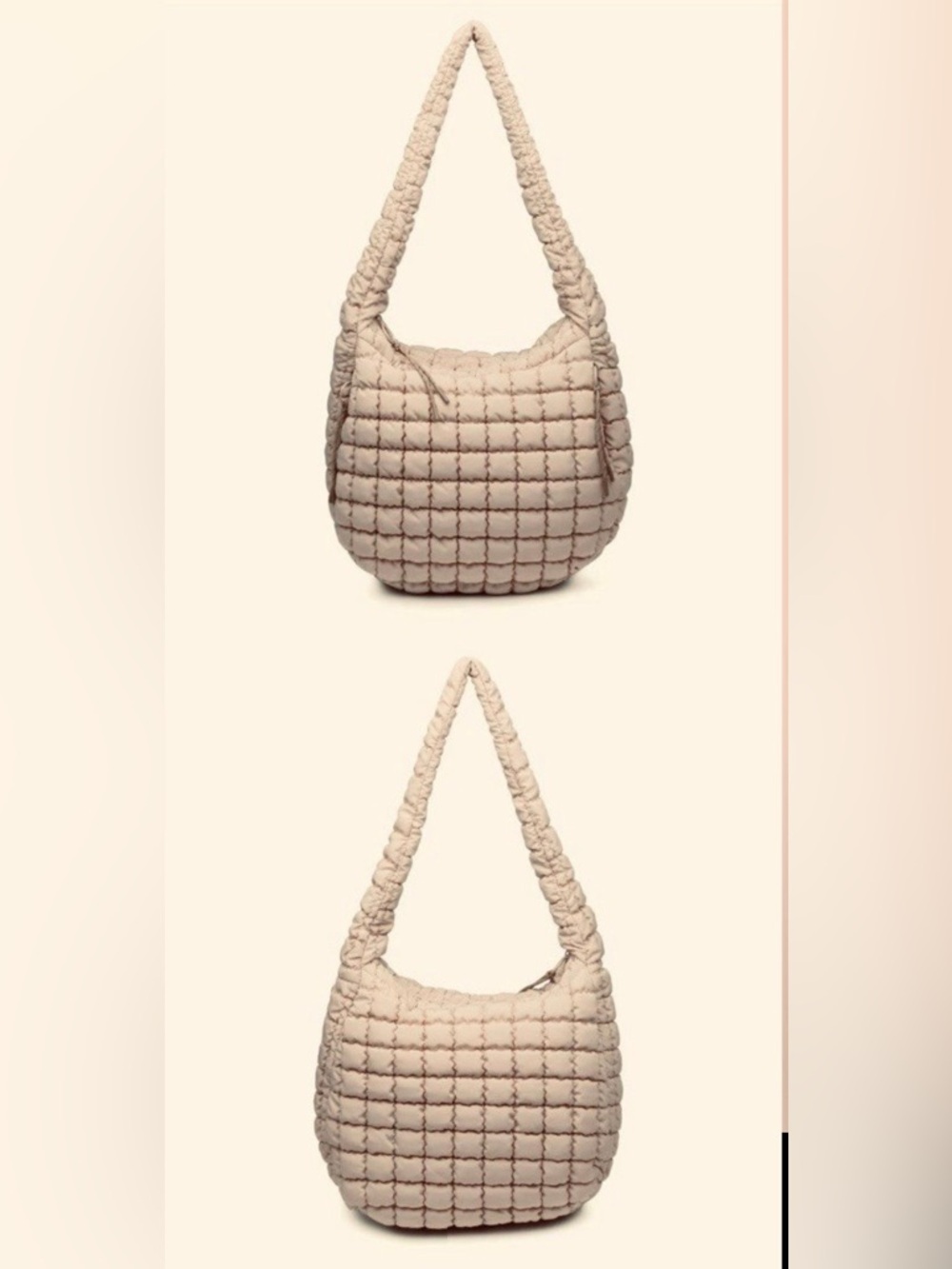 URBAN EXPRESSIONS Quilted Large Shoulder Hobo Bag in Light Beige